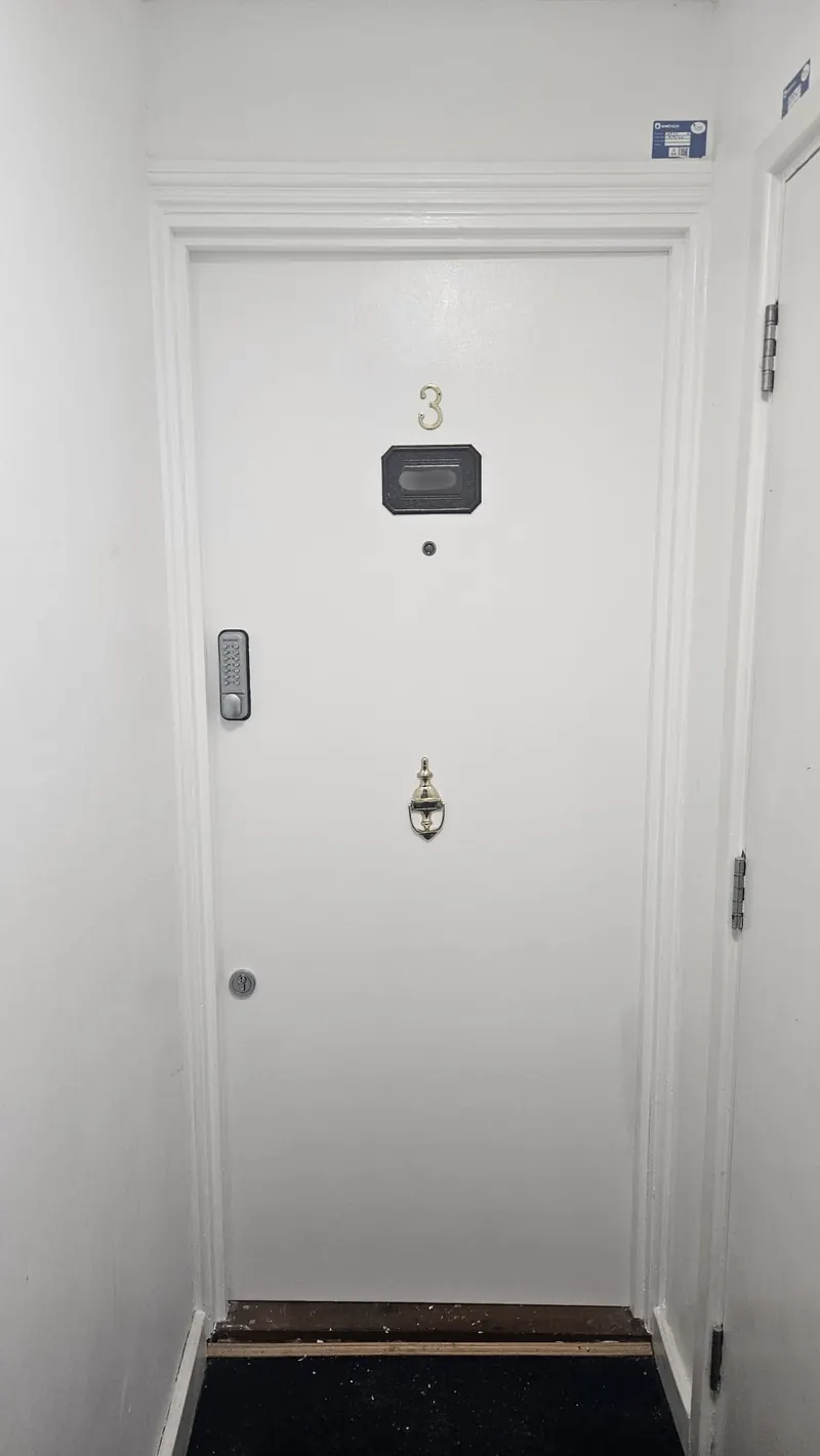 Flat entrance fire door