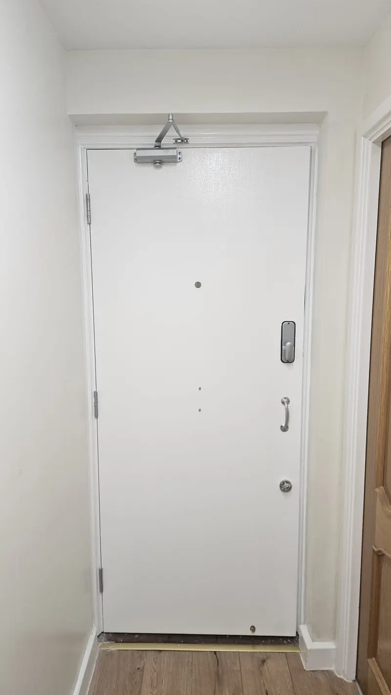 Fire door in a residential corridor